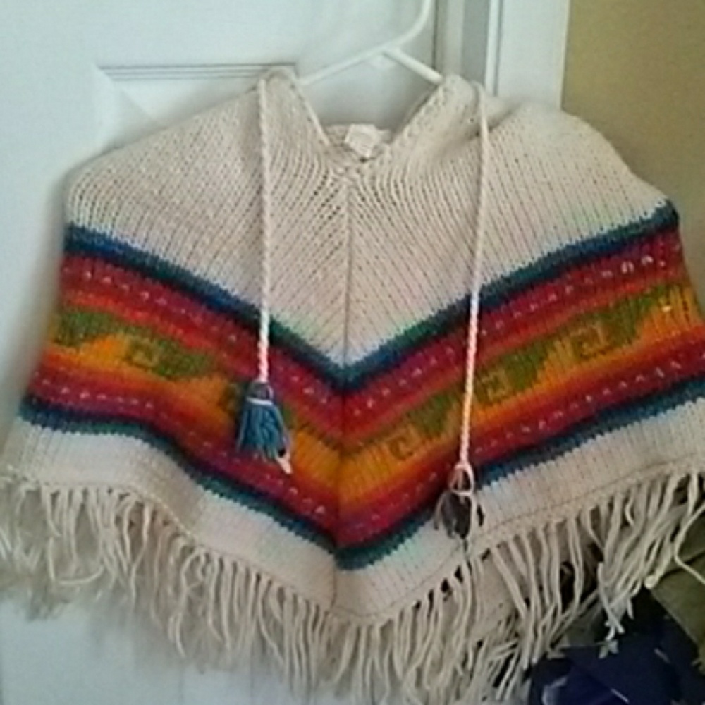 Artesianas cotton/Wool Pancho w/ hood S 4-5